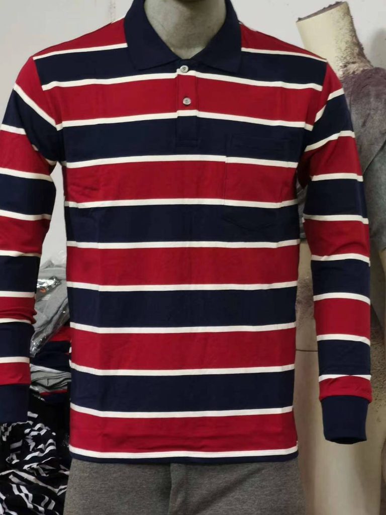 东莞男士休闲条纹Polo加工厂，来样定做